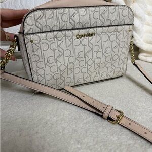 Calvin Klein Beige and Cream Crossbody Bag